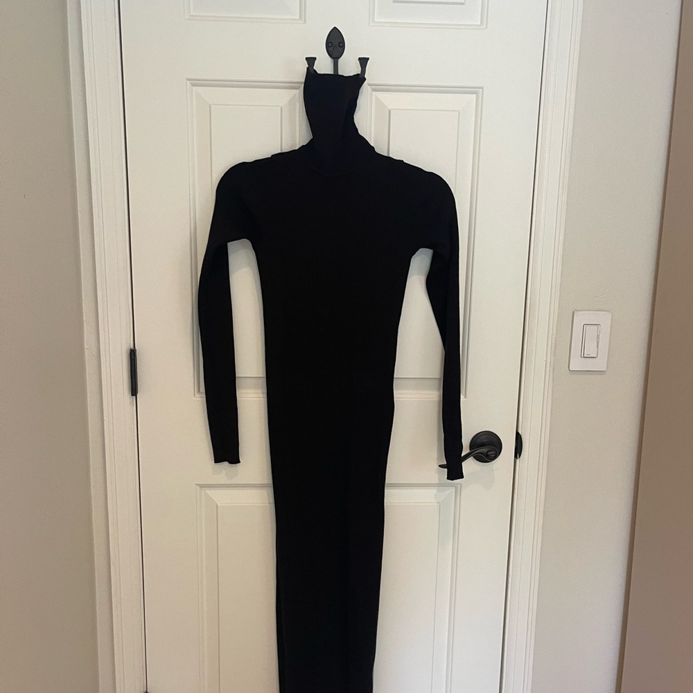 Ribbed Black turtleneck Bodycon Women's Dress - Picture 3 of 6